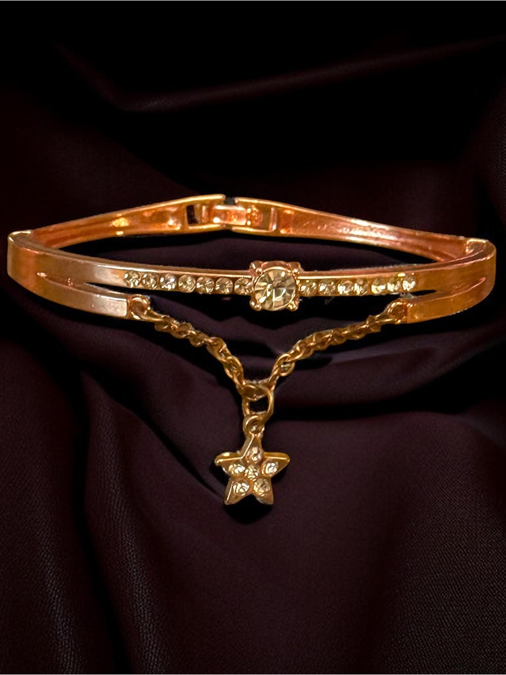 Rose gold rhinestone hanging star hand bangle bracelet
